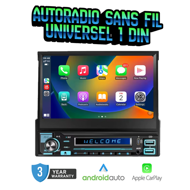 Autoradio Universel 1 Din Sans Fil Ecran Tactile Motorisé 7"