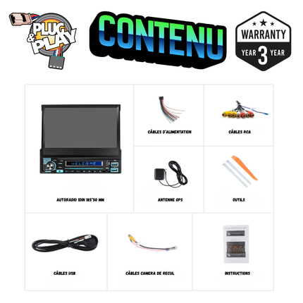 Autoradio Universel 1 Din Sans Fil Ecran Tactile Motorisé 7"