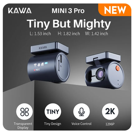 2K KAWA MINI 3 Pro caméras pour voiture DVR petite caméra de tableau de bord 24 Parking enregistreur vidéo automatique WiFi APP commande vocale voiture dashcam